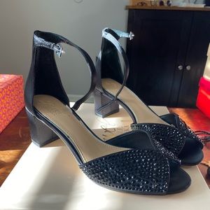 Jewel Badgley Mischka black rhinestone heels